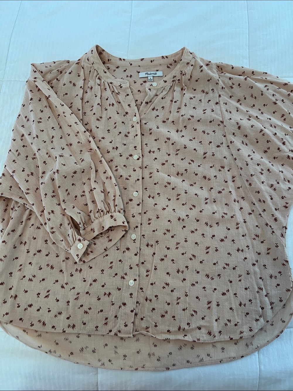 Madewell Dusty Pink Button-Front Floral Blouse with Dolman sleeves